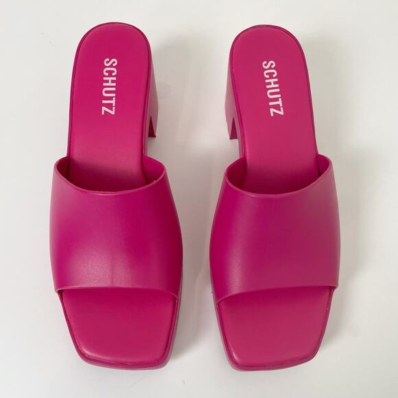 SCHUTZ Women's Mizzy Slip On Chunky Block Heel Sandals Mules Pink 9 Y2K Barbie - Picture 2 of 14